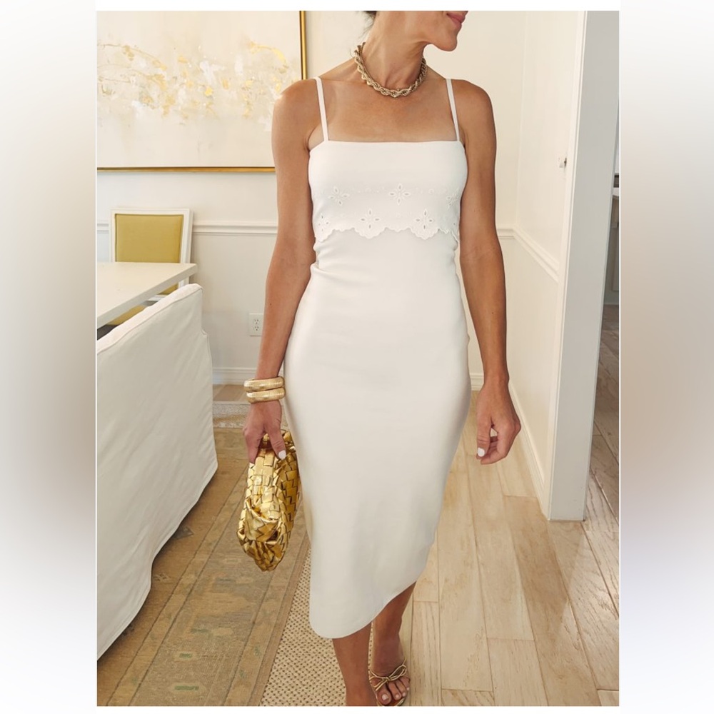 Zara White Midi Dress with Eyelet Detail